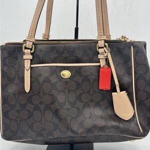 Coach Tote Dark Brown Signature Multi Storage Business Used F26187  YR2014